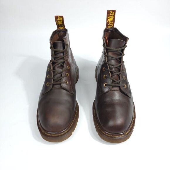 VTG Dr. Martens 101 WATERPROOF MIE 90s Brown Smooth Leather Lug Sole 6-Eye Boots - Picture 2 of 10